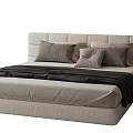 Modern Light Colored Double Bed With Upholstered Headboard Gray Pillows And Dark Blanket 3d model