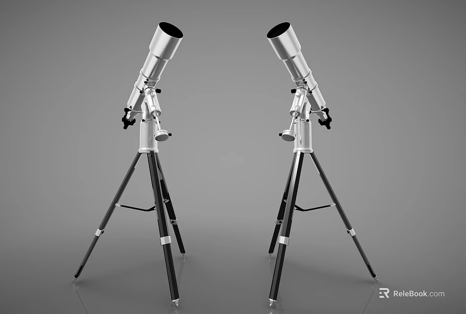 Durable Silver Black Professional Commercial Equipment Telescopes On Tripod Stands 3d model 