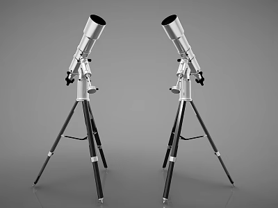 Durable Silver Black Professional Commercial Equipment Telescopes On Tripod Stands 3d model