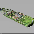 Detailed Architectural Model Showcasing Main Building Green Lawns Trees And Symmetrical Layout