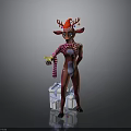 Christmas Character With Reindeer Antlers Red White Striped Outfit Yellow Item And Ice Block