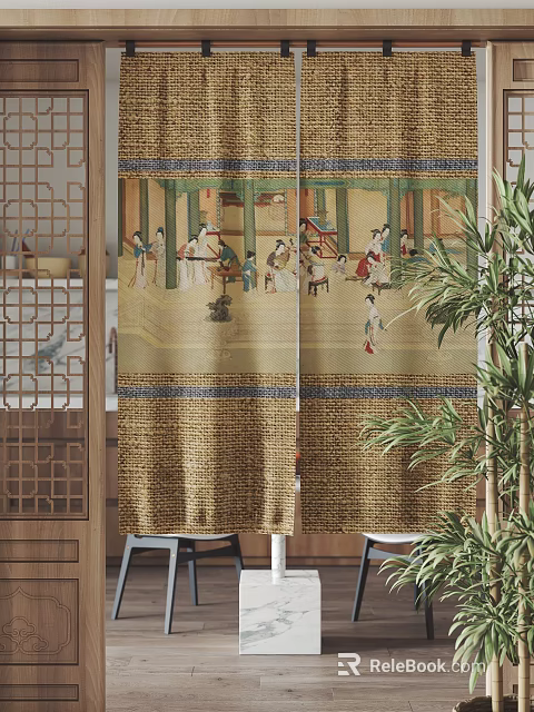 Traditional Curtain with Ancient Historical Figures Pattern for Classic Interior Decor 3d model 