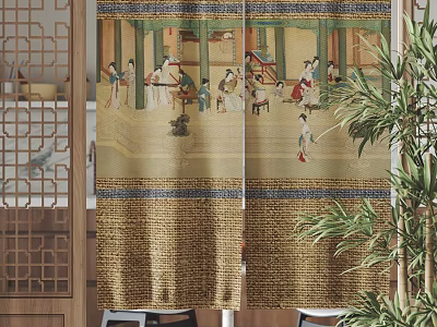 Traditional Curtain with Ancient Historical Figures Pattern for Classic Interior Decor 3d model