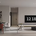 Modern Living Dining Room With Beige Sofa Coffee Table Floor Lamp And Wall Art