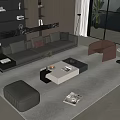 Modern Elegant Leather Sofa And Coffee Table Set With Armchair Fluffy Rug And Natural Light