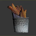 Golden Brown Crispy Fries Served In Hammered Metallic Cup On Dark Background