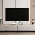 Modern TV Stand With Flat Screen TV Decorative Items And Storage Drawers