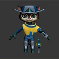 Animated Game Movie Character Cute Cat With Blue Hat Green Eyes And Yellow Blue Outfit