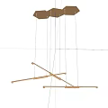 Modern Gold Linear Pendant Light Design With Hanging Geometric Structure And LED Lamps