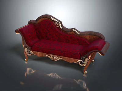 Luxurious Red Velvet Chaise Lounge With Ornate Carved Wooden Frame And Gold Accents 3d model