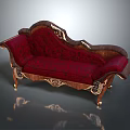 Luxurious Red Velvet Chaise Lounge With Ornate Carved Wooden Frame And Gold Accents