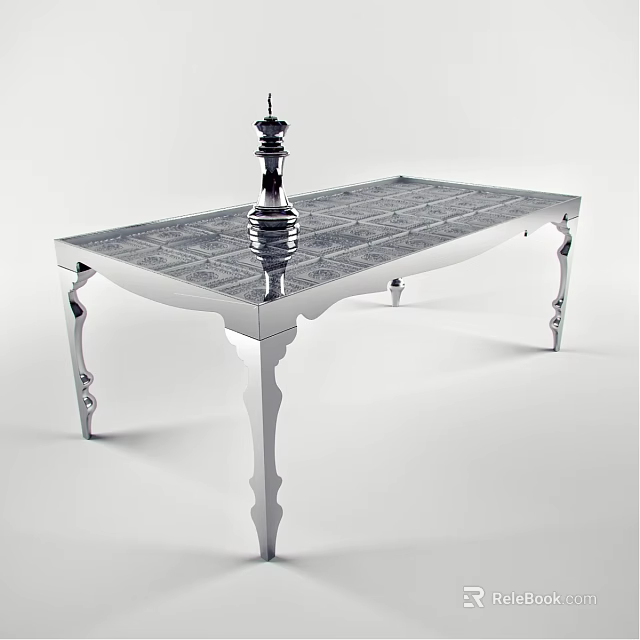 Silver Metal Dining Table With Ornate Legs And Decorative Tabletop Ornament 3d model 