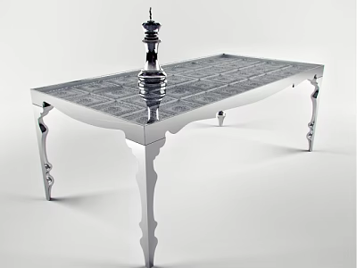 Silver Metal Dining Table With Ornate Legs And Decorative Tabletop Ornament 3d model