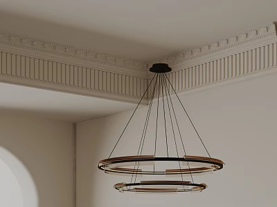 Modern Circular Multi Layered Chandelier With Metallic Frame And Decorative Ceiling Cornice 3d model