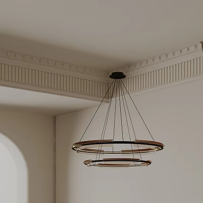 Modern Circular Multi Layered Chandelier With Metallic Frame And Decorative Ceiling Cornice 3d model