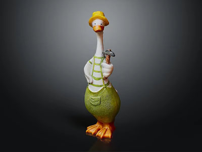 Adorable Duck Character Wearing Yellow Hat And Green Overalls Holding Hammer 3d model