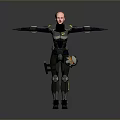 Futuristic Sci Fi Character In Armored Costume With Yellow Accents And Outstretched Arms