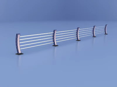 Modern Metal Railings With Horizontal Bars And Sturdy Posts Design 3d model