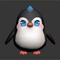 Cute Penguin Character With Blue Tuft Big Blue Eyes Pink Cheeks And Orange Feet