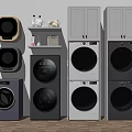 Front Loading Washing Machines In Modern Design With Gray And White Cabinets 3d model