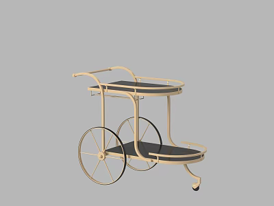 Elegant Gold Frame Two Tier Buffet Cart With Black Top And Wheels 3d model