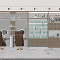 Shopping Mall Beauty Store Interior With Brown Chairs Mirrors And Green White Product Shelves