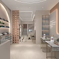 Elegant Modern SPA Sauna Interior With Curved Lighting Display Cabinet And Beige Lounge Chair
