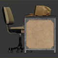Wooden Office Desk With Chair Laptop And Sticky Notes On Drawers