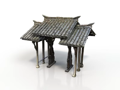 Ancient Traditional Chinese Pavilion Architecture With Multiple Tiled Roofs Overhanging Eaves And Wooden Pillars 3d model
