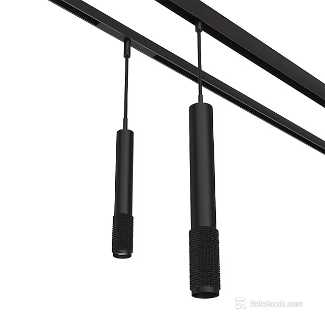 Two Modern Black Pendant Lights with Sleek Cylindrical Hanging Design 3d model