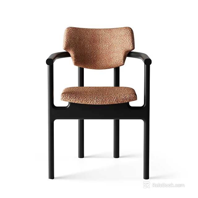 Modern Single Chair with Brown Textured Cushion and Black Frame Armrests Contemporary Style Furniture 3d model 