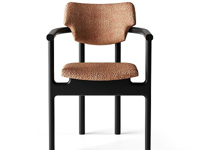 Modern Single Chair with Brown Textured Cushion and Black Frame Armrests Contemporary Style Furniture 3d model