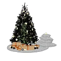 Decorated Christmas Tree With Festive Lights And Gift Boxes On Round Base 3d model