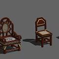 Classic Wooden Single Chair With Carved Backrest And Decorative Seat Cushion