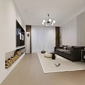 Modern Open Dining Living Room Interior With White Cabinets Dining Table And Pendant Lights