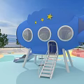 Outdoor Playground Equipment With Blue Airplane Shaped Slide