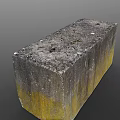 Solid Gray Stone Block With Rough Surface Holes And Yellow Mossy Edges 3d model