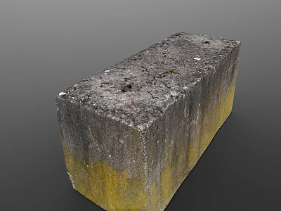 Solid Gray Stone Block With Rough Surface Holes And Yellow Mossy Edges 3d model