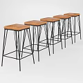 Modern Bar Stools with Brown Stitched Seat and Black Metal Frame Design