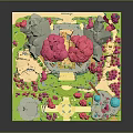 Vibrant Cartoon Scene With Pink Trees Green Grass Yellow Path And Cute Mushrooms