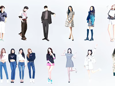 Group of People Posing in Various Stylish Outfits and Fashion Styles 3d model