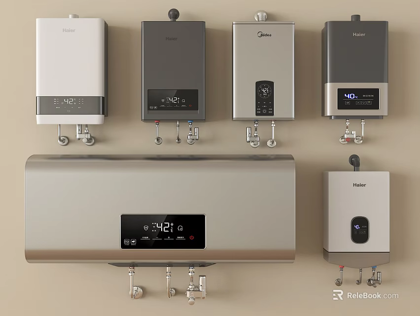 Various Styles Of Water Heaters With Digital Displays And Control Panels 3d model 