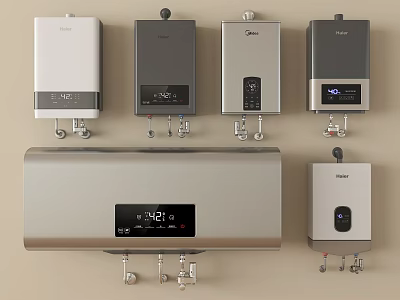 Various Styles Of Water Heaters With Digital Displays And Control Panels 3d model