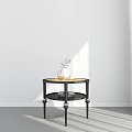 Modern Round Side Table With Wooden Top And Black Metal Legs Decorative Plant And Books