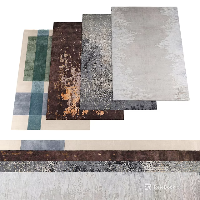 Modern Square Rugs With Various Textures And Stylish Patterns For Home Decoration 3d model 