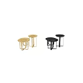 Gold Metallic Coffee Tables With Round Carved Patterns Tops And Geometric Legs