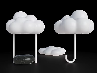White Cloud Shaped Art Installation With Stand Stone And Hook Structure 3d model