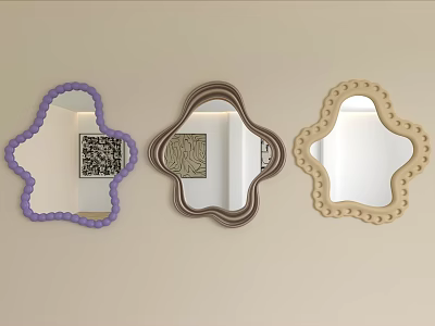 Three Flower Shaped Mirrors with Beaded Wavy Borders in Purple Brown Beige 3d model