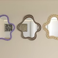 Three Flower Shaped Mirrors with Beaded Wavy Borders in Purple Brown Beige
