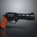 Modern Tactical Revolver With Wooden Grip Black Frame And Perforated Barrel Design